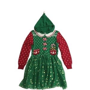 Christmas Elf Hoodie Holiday Tulle Sweater Dress Size XS